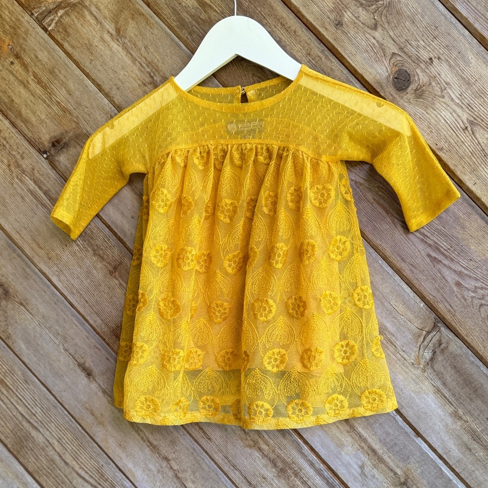 Elestory made in USA mustard yellow lace embroidered long sleeve dress size 12 m